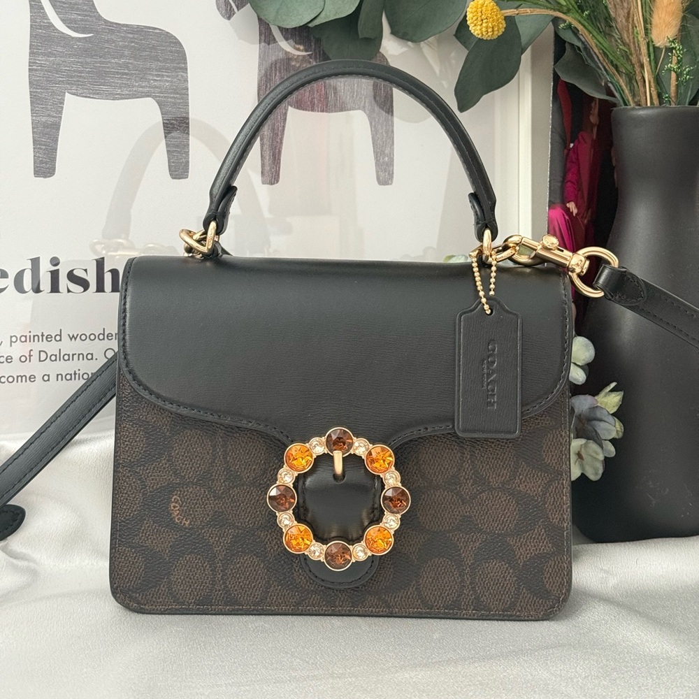 Coach Courtney Top Handle Bag In Signature Canvas
CCE22 Gold/Walnut/Black